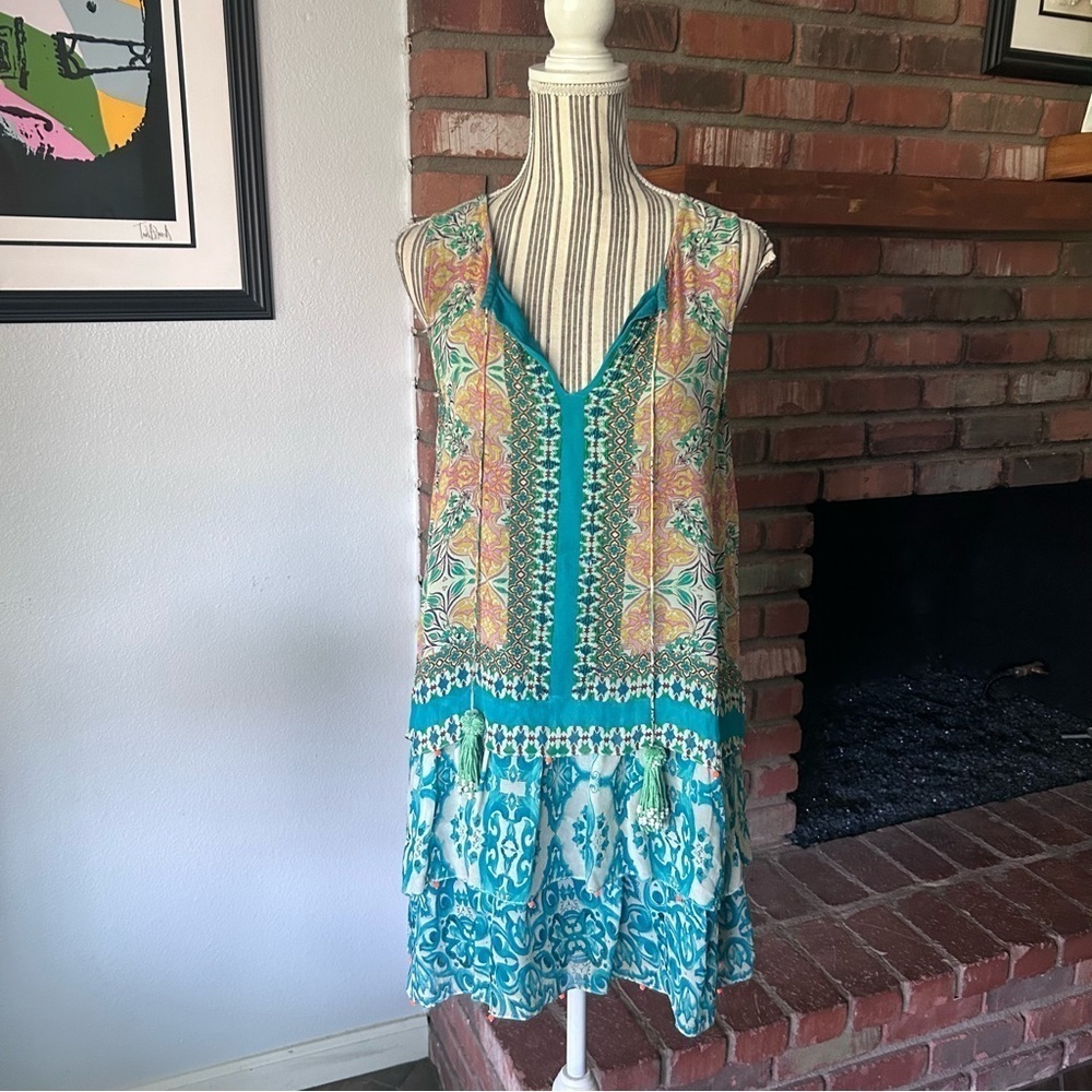 Anthropologie Hemant & Nandita Moana Silk Beaded Tiered Dress Sz S - Picture 2 of 10